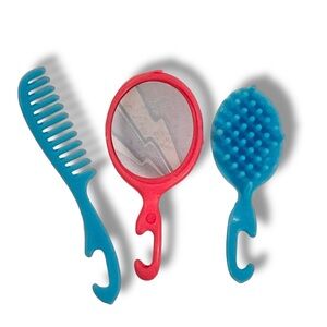 Vintage 80s Mattel Barbie Pink Blue Mirror Comb and Brush Set EUC B-1